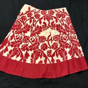 Ann Taylor Red and Cream A Line Skirt